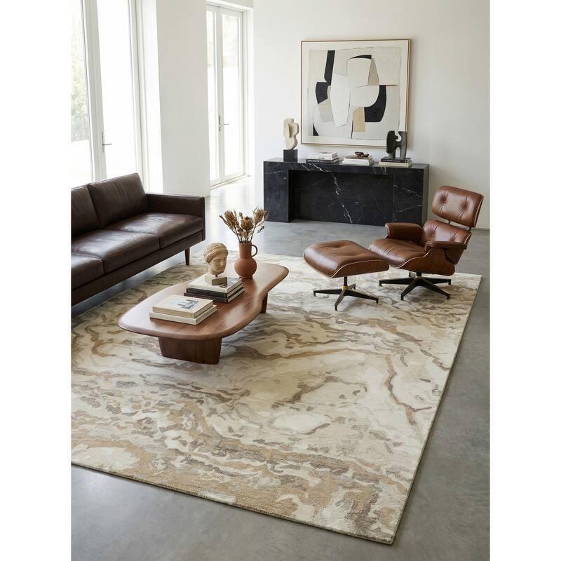 Cortero Handmade Hand Tufted New Zealand Wool Gold/Ivory Area Rug.