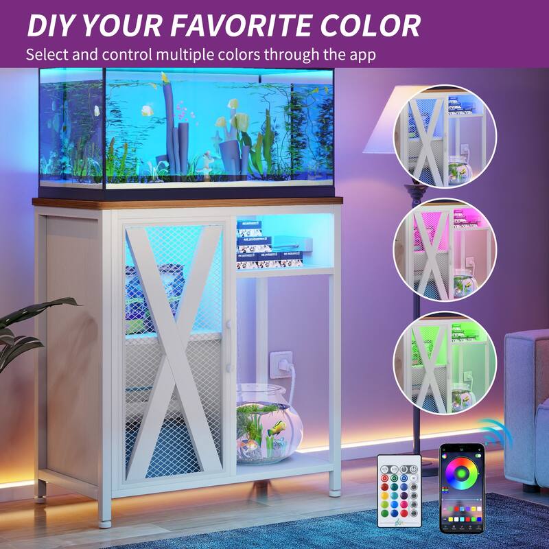 LED Aquarium Stand with Storage Cabinet and Power Outlets