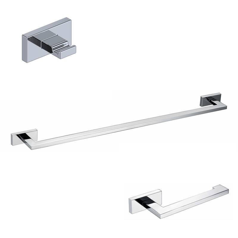 WS Bath Collections Riva 3 Piece Bathroom Package with Towel Bar, Robe - Polished Chrome
