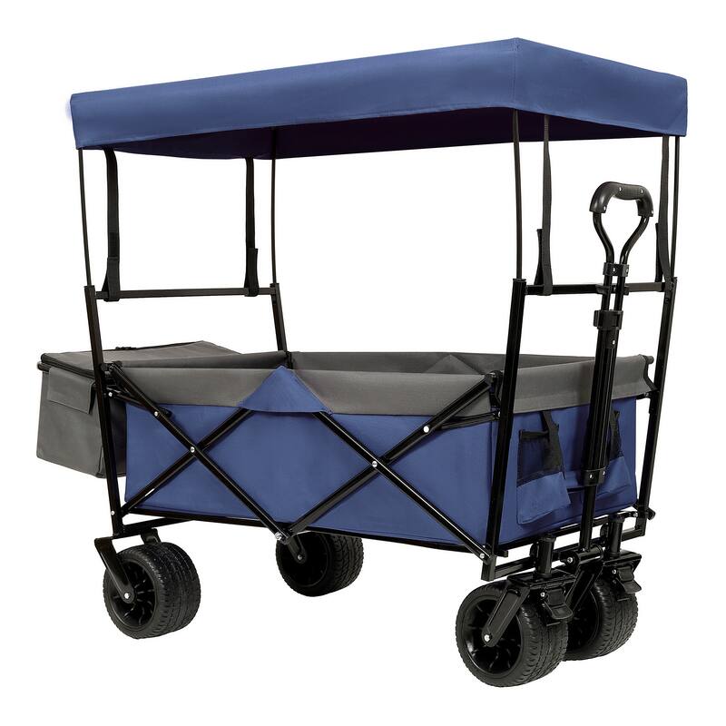 480Lbs Collapsible Wagon with Canopy,Wagon Stroller with 7" All-Terrain Wheels, Lightweight Foldable Wagon, with Mosquito Net