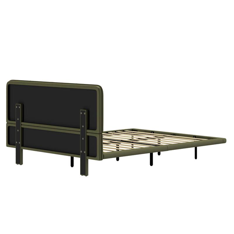 Modern Floating Platform Bed with LED Lights, PU Leather Upholstery, Queen Size, Easy Assembly