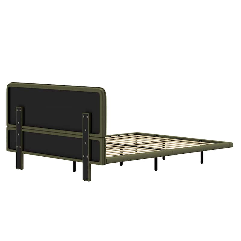 Modern PU Leather Full Size Floating Platform Bed Frame with LED Light