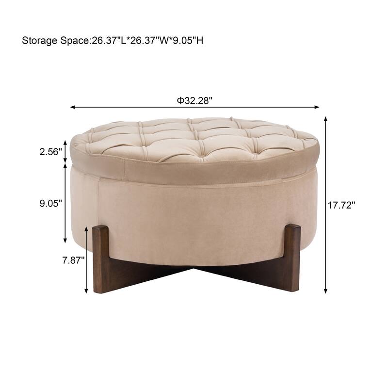 Christopher Knight Home - Mollet Mid-Century 32.28" Upholstered Tufted Round Hidden Storage Ottoman with Reversible Wood Lid