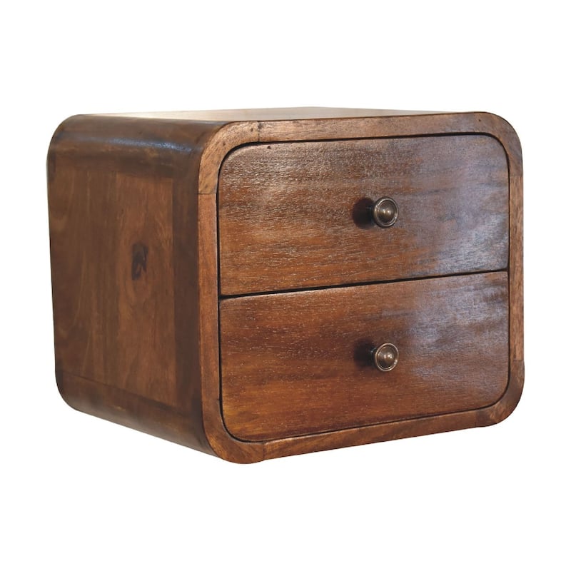 HomeRoots 12" Chestnut Solid Wood Two Drawer Floating Nightstand