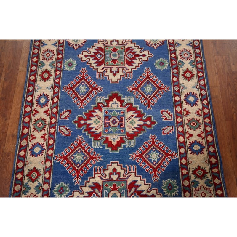 Blue Kazak Oriental Foyer Rug Handmade Wool Carpet - 3'4" x 5'1"