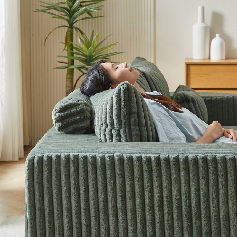 Roomfitters 87" Modern Corduroy Lounge Chaise, Cloud Plush Loveseat Sofa, No Assembly Reclining Sleeper Sofa
