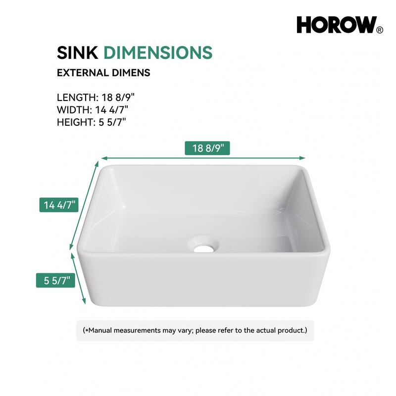 HOROW 19 inch Rectangular White Bathroom Ceramic Vessel Sink Art Basin