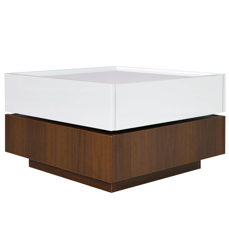 Square 360°Rotating Coffee Table with 2 Drawers, Swivel Tabletop
