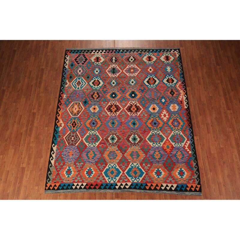 Reversible Oriental Kilim Area Rug Hand-Woven Wool Carpet - 8'0" x 9'7"