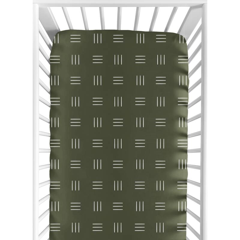 Hunter Green Boho Mudcloth Boy Girl Fitted Crib Sheet White Bohemian Woodland Tribal Mud Cloth Hatch Gender Neutral Safari