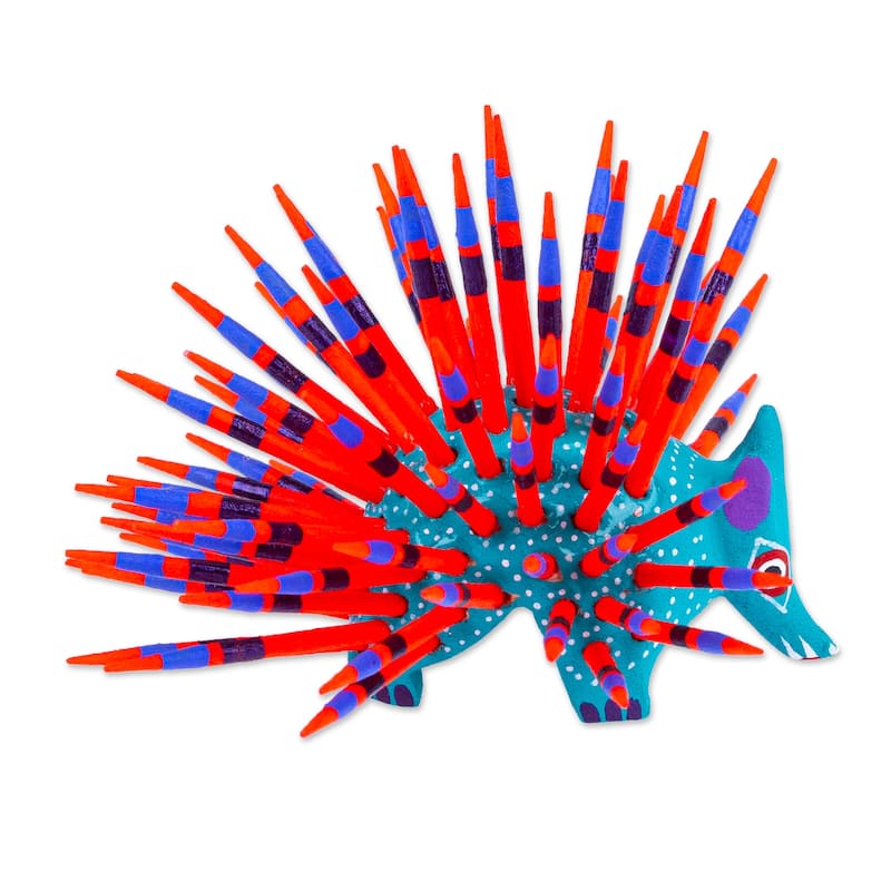 Novica Handmade Cute Porcupine In Turquoise Wood Alebrije Figurine