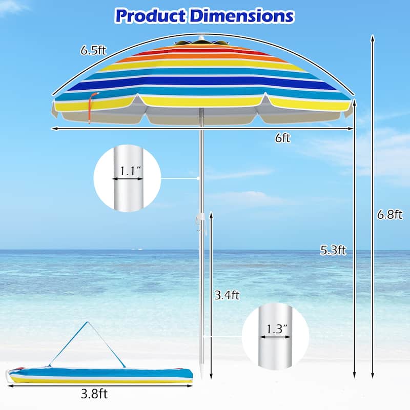 Gymax 6.5 FT Beach Umbrella Sun Protection Portable Sunshade Parasol