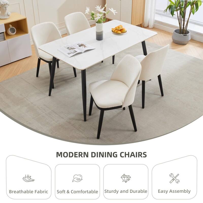 Modern Upholstered Dining Chair Set of 2, Kitchen Chair with Wooden Legs