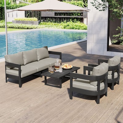 Roomfitters Modern Outdoor Sofa Set with Table, Multi-Person Patio Furniture Set for Garden, Backyard, Balconies