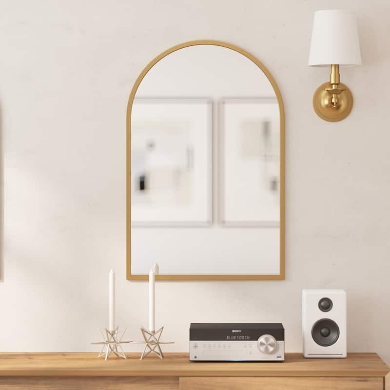 Wall Mount Arched Mirror with Slim Metal Frame