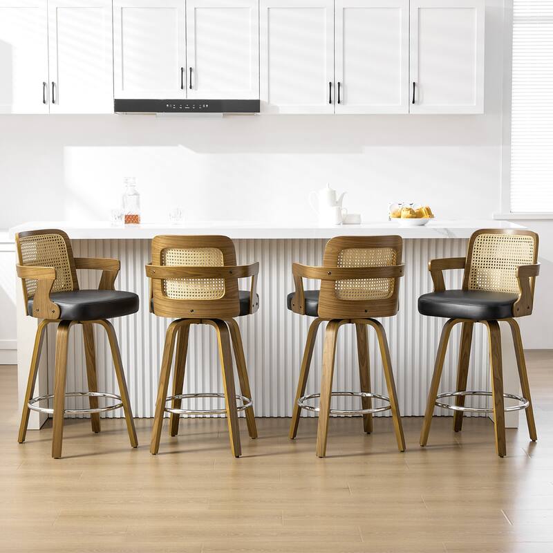 Upholstered Wood Swivel Counter Height Barstool with Arms - 37.8"H x 18.7"W x 19.29"D
