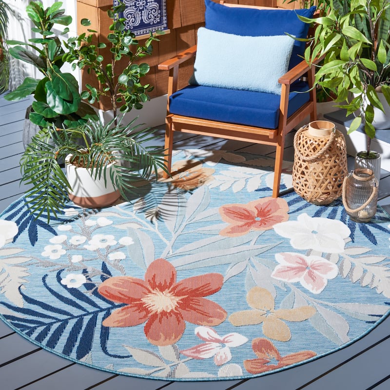 SAFAVIEH Cabana Indoor/ Outdoor Waterproof Transitional Rug - 6'5" Round - Aqua/Rust