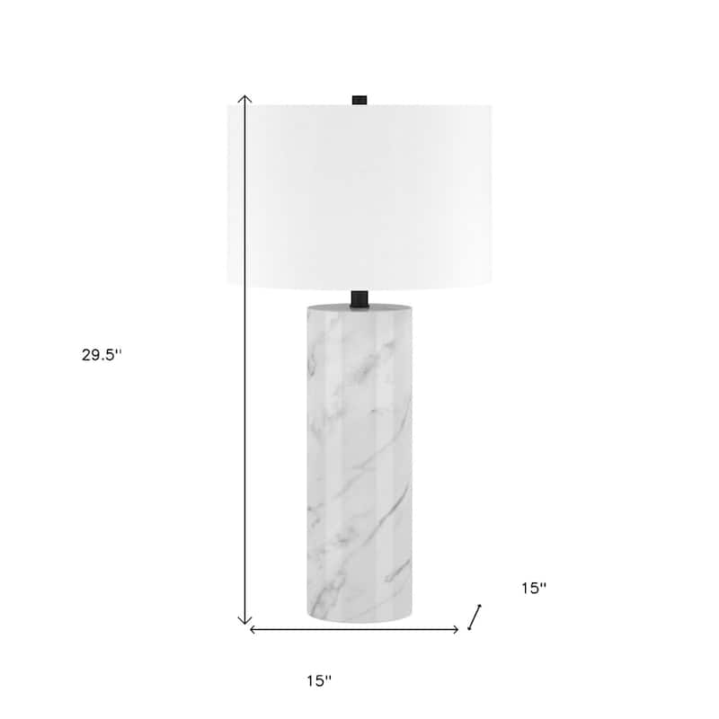 White Marble Cylinder Table Lamp 30 Inch with Fabric Drum Shade - 15" x 15" x 29.50"