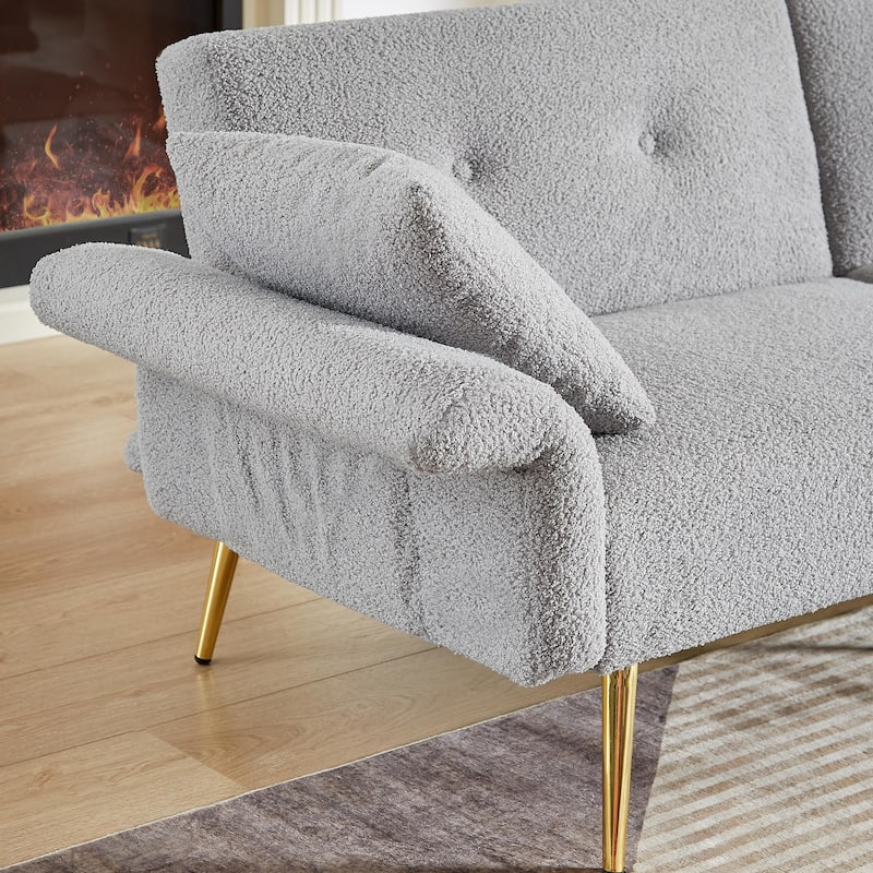 Modern Loveseat Sofa Bed - Teddy Upholstery with Side Pocket