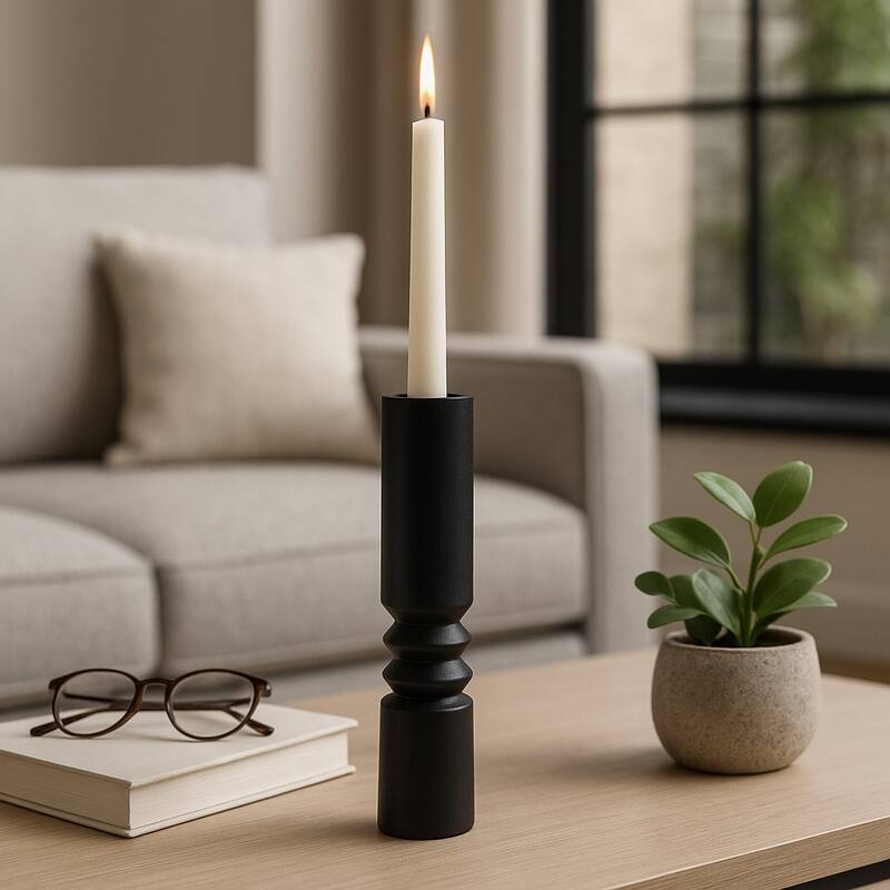 Mango Wood Ridge Taper Candle Holder