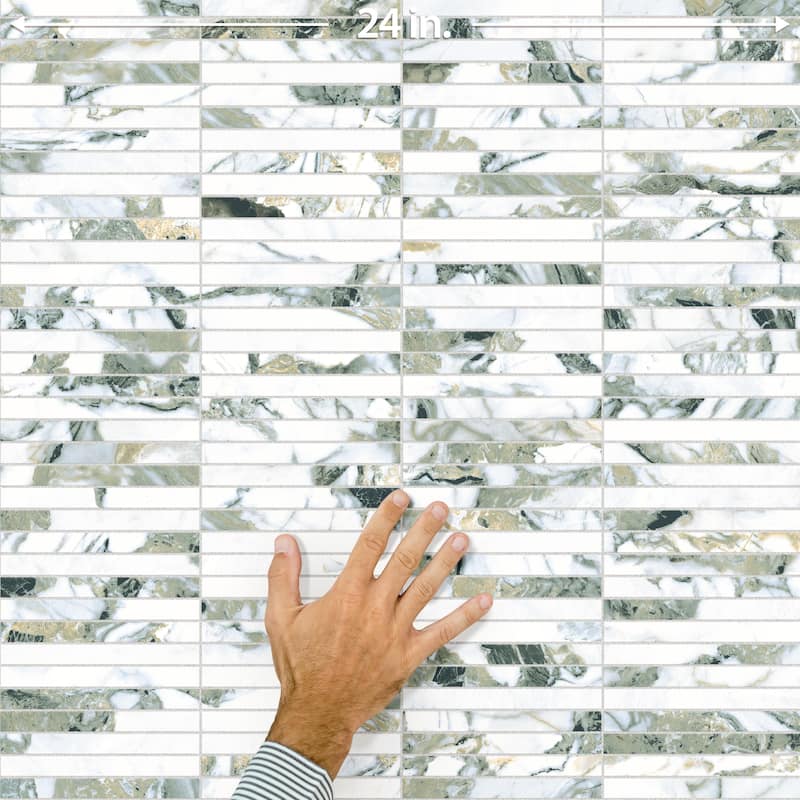 Merola Tile Touche Brick Stacked Jade 11-3/4" x 11-3/4" Porcelain Mosaic Floor and Wall Tile - (1 Tile)