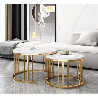 Round Nesting Coffee Table Set of 2 Modern Cocktail Table with Metal ...