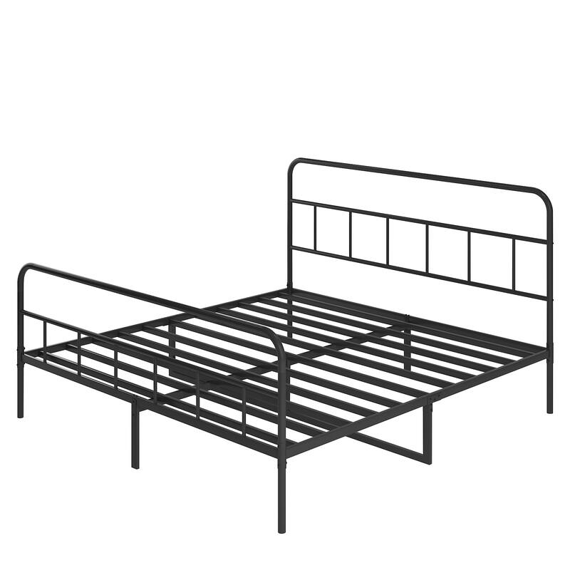Modern Style Metal Platform Bed with Wavy Wooden Headboard