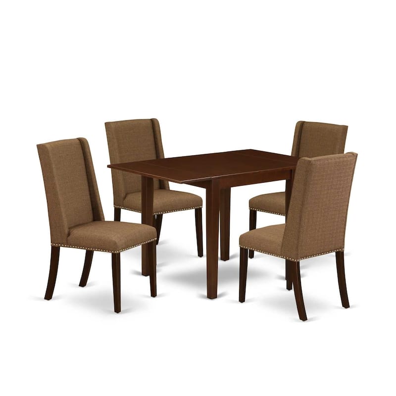HomeStock 5-Pc Mahogany Finish Solid Wood Top - Rectangular Dining Room Set with Dropleaf - Seats 4