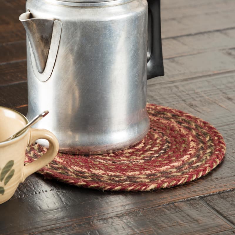 Cider Mill Jute Trivet 8 - Trivet 8 - Trivet 8 - Burgundy/Natural/Olive Green