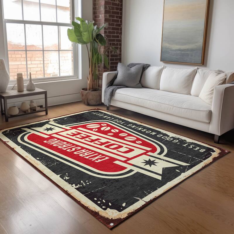 Premium Washable Super Soft Coffee Shop Vibes Mayfield Rug - Black - 3' x 5' - Rectangle