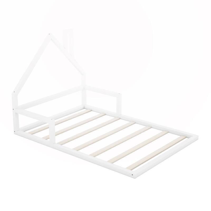 Full Size Wood Floor Bed with House-shaped Headboard