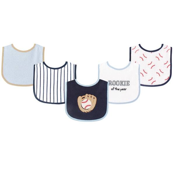 slide 1 of 1, Luvable Friends Baby Boy Cotton Terry Drooler Bibs with PEVA Back 5pk, Baseball, One Size - Baseball - One Size One Size - Baseball