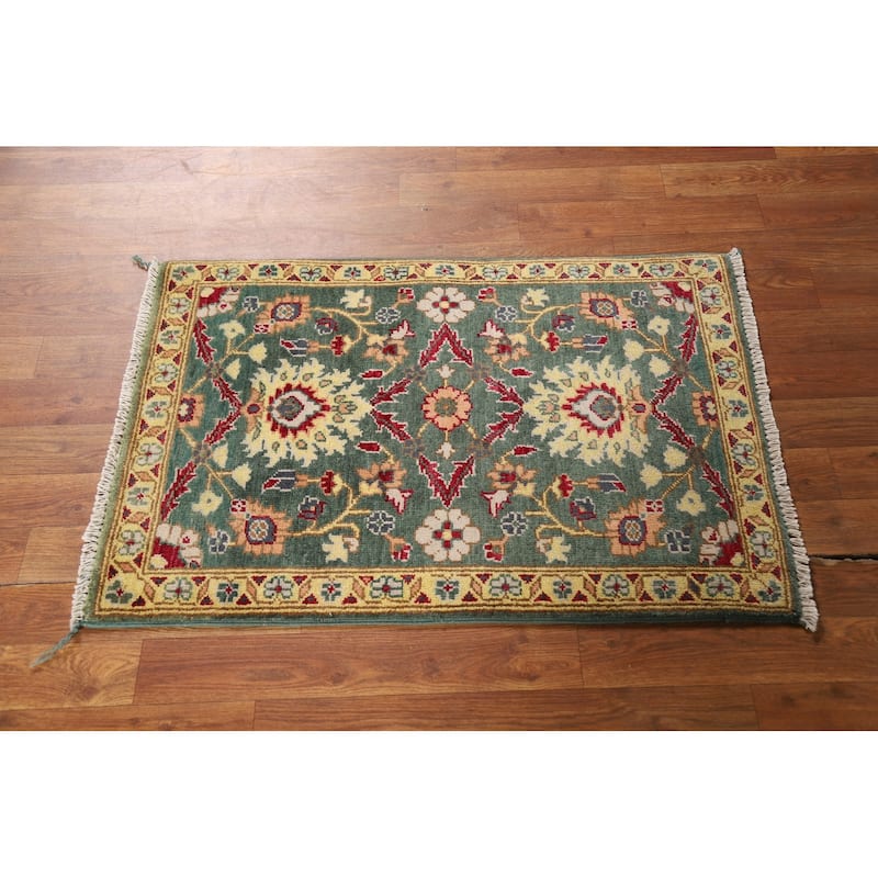 Green Floral Kazak Oriental Foyer Rug Hand-Knotted Wool Carpet - 2'0" x 3'0"