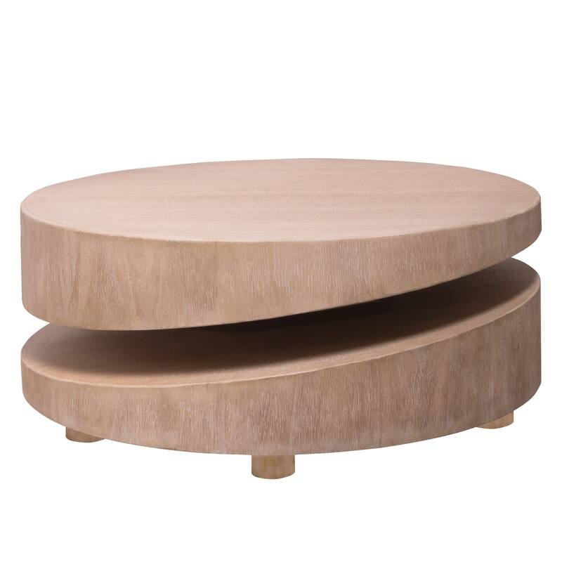 Roomfitters Modern Round Coffee Table with Offset Tier, 31" Architectural Center Table, Engineered Wood, Natural