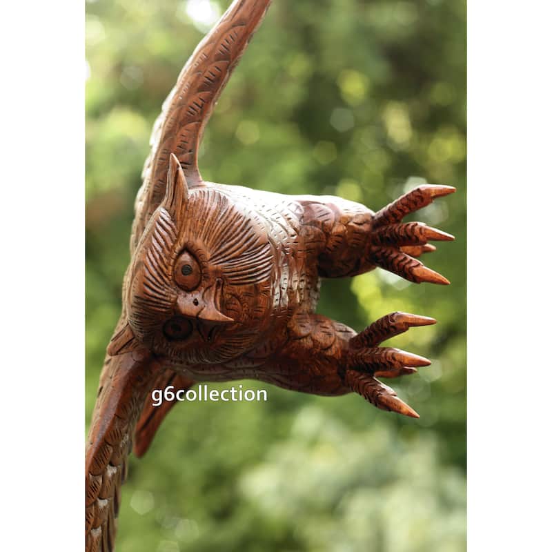 Extra Large Huge 20" Hand Carved Flying Wooden Owl Statue Figurine Handmade Soaring Owl Sculpture Home Decor Accent Handcrafted