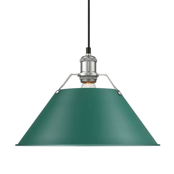 slide 2 of 3, Yep by Golden Lighting Orwell 1-light 14in Pendant in Chrome and Pine Green shade - Large Pendant - 14"