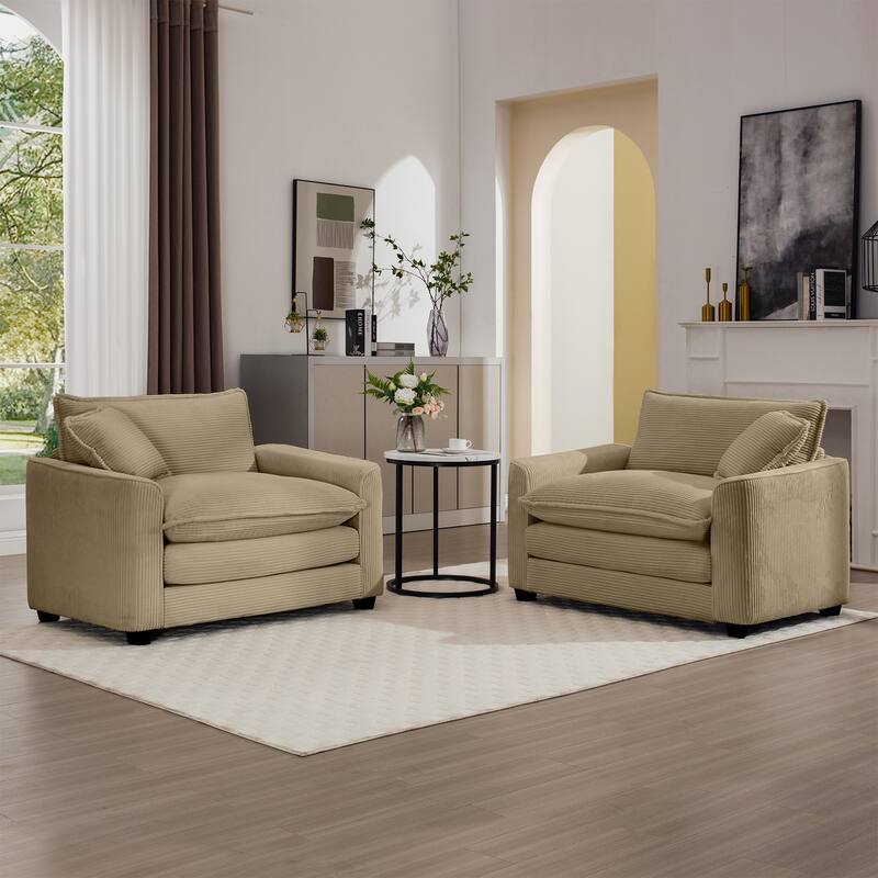2 Pieces Deep Seated Sofa Set with Removable Armrests, 1+1Seat Flexible Combinations with Throw Pillows for Livingroom