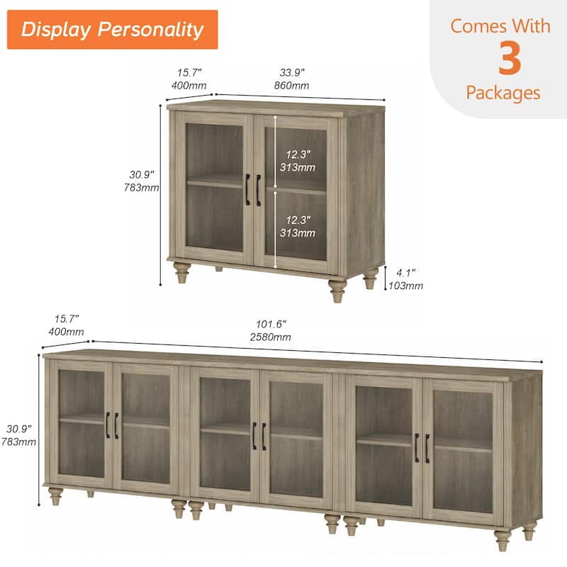 TV Stand with Glass Doors, TV Console Table TV Cabinet