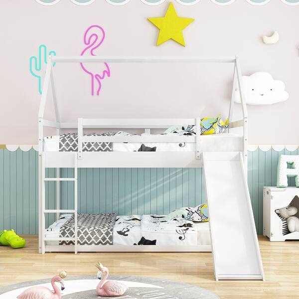 Twin Size Bunk House Bed with Convertible Slide and Ladder - Bed Bath ...