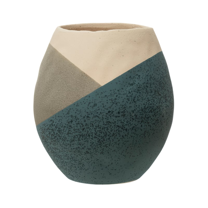Hand-Painted Stoneware Planter, Sand Finish, Multi Color (Holds 5" Pot)