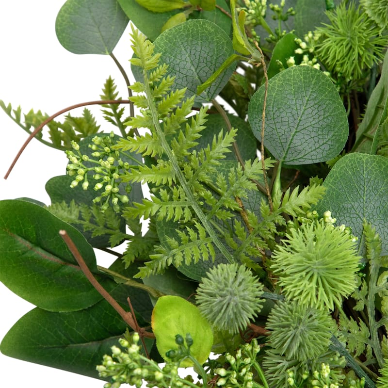 Fern and Ficus Leaves Artificial Spring Wreath - 24" - Green