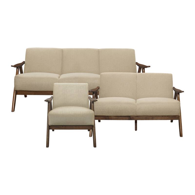 Levine 3-Piece Retro Living Room Sofa Set - Light Brown