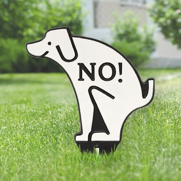 Whitehall No Poop Dog Silhouette Cast Aluminum Yard Sign (White/Black)