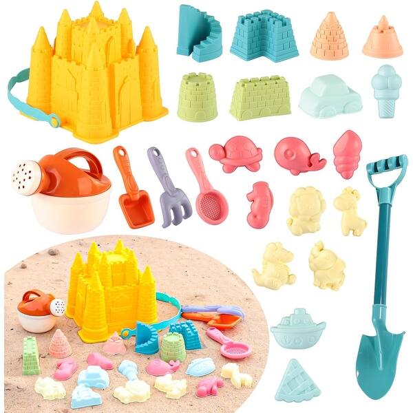slide 2 of 3, 24-Piece Collapsible Beach Sand Toys Set for Kids Multi