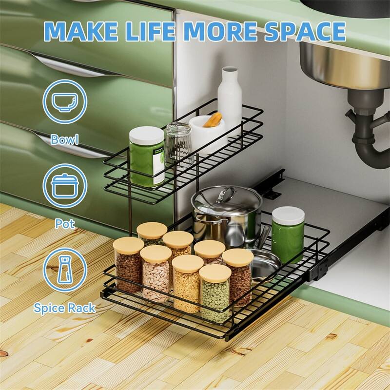 Under Sink Slide Out Storage Shelf - 12.6'' W x 16.53'' D x 12.99'' H