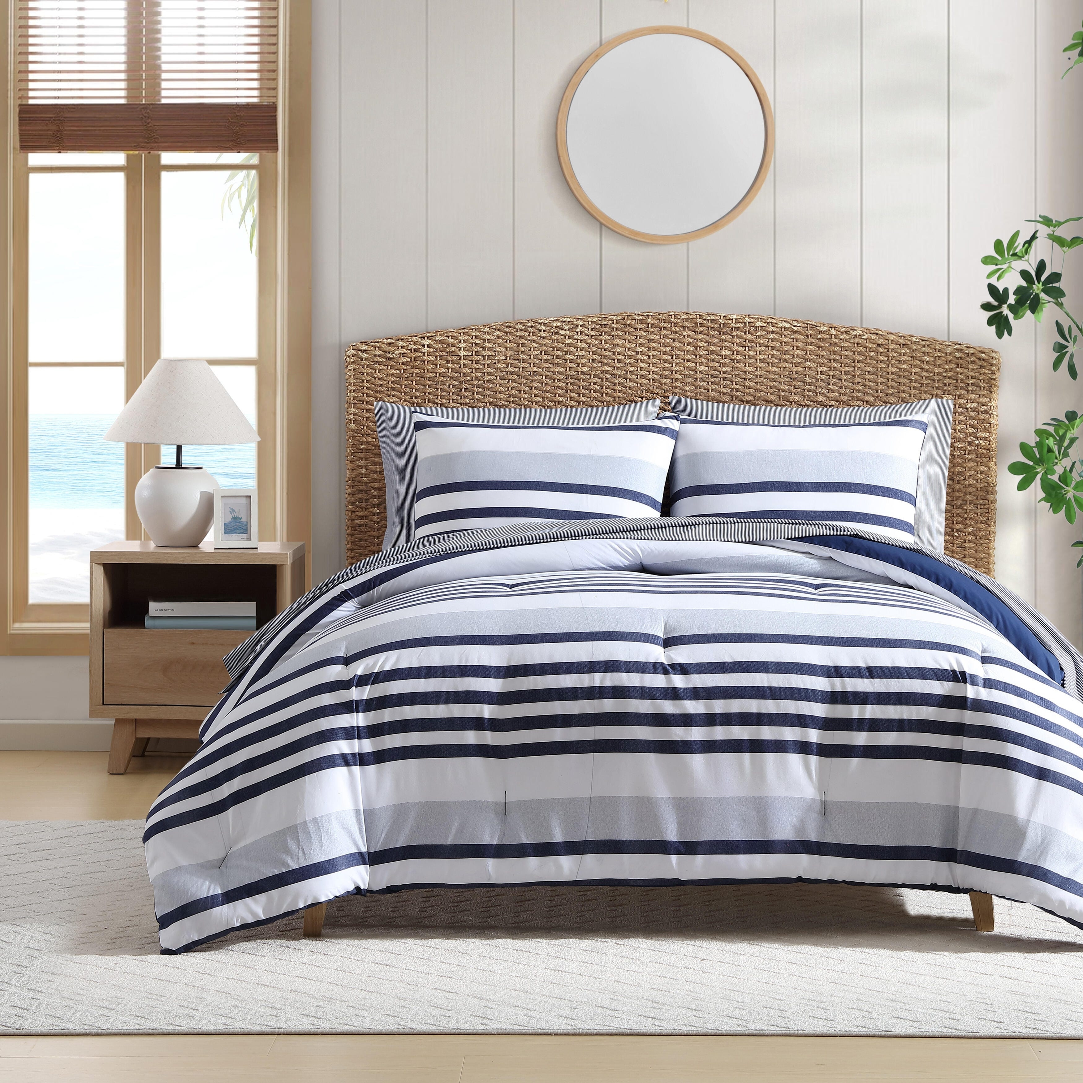 Nautica Palm Coast Stripe Reversible Blue Comforter Bonus Set