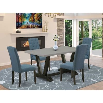 HomeStock 5-Piece Rectangle Natural Oak Finish Solid Wood Top Dining Table with 4 Parson Chair