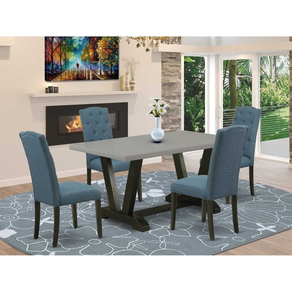 HomeStock 5-Piece Rectangle Natural Oak Finish Solid Wood Top Dining Table with 4 Parson Chair