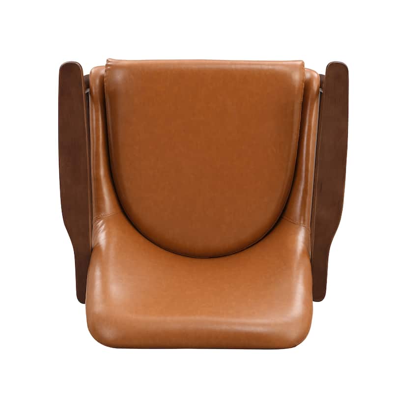 29.2" Mid-Century Faux Leather Accent Chair with Cushioned Seat, Solid Wood Frame, and Brass-Tipped Legs