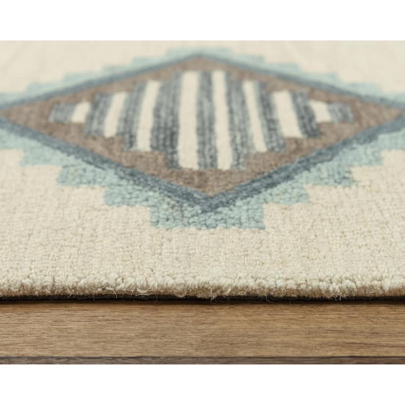 Alora Decor Sedona Beige and Blue Southwest Lodge Geometric Hand-tufted Wool Rug